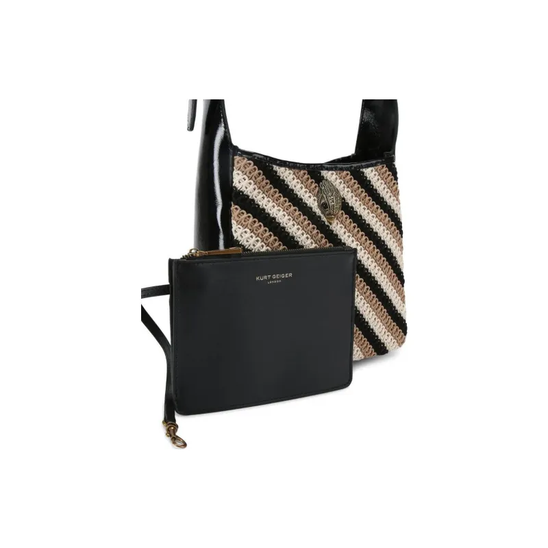 Kurt Geiger London Bond Leather Hobo Bag Handbag Shoulder Bag Small Size Women's Black & Beige-3
