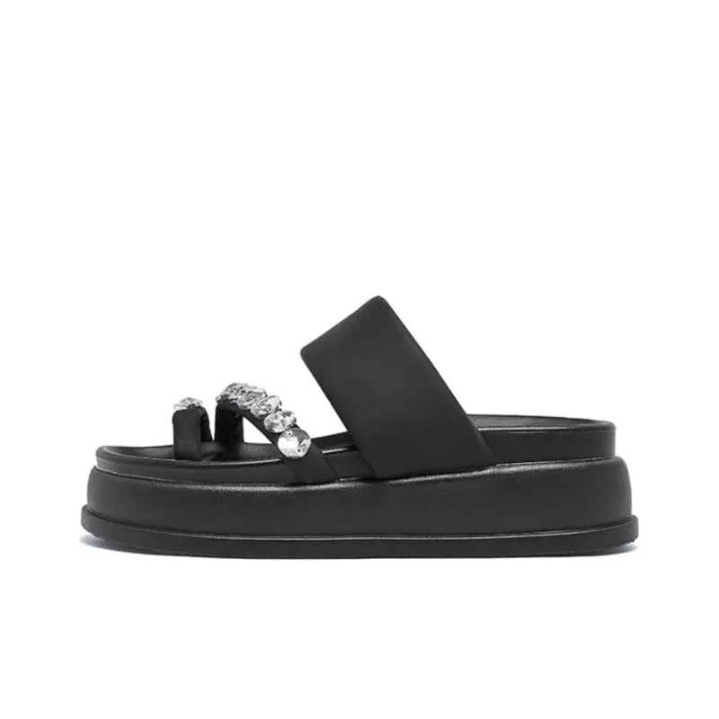 AGSDON Metal Leather Patchwork Quiet Slide Slippers 5.5cm Women's-6