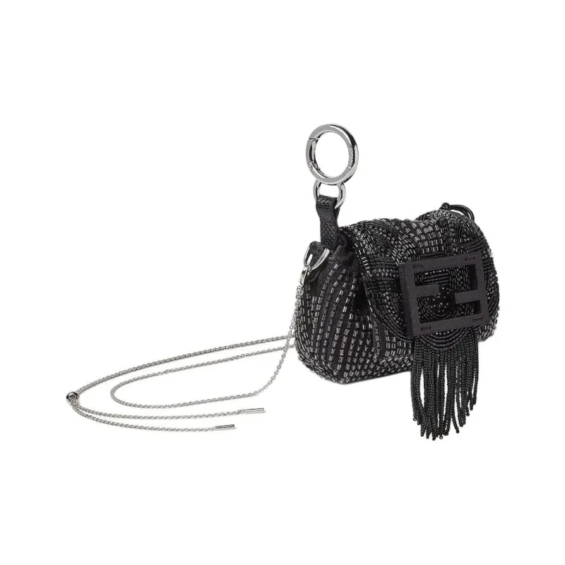 FENDI Baguette Embroidery Fabric Shoulder Bag, Crossbody Bag Extra Mini Women's Brown-1
