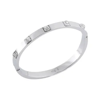 Swarovski Metal, Alloy, Rhodium Plated, Swarovski Crystal Bangles Unisex Silver