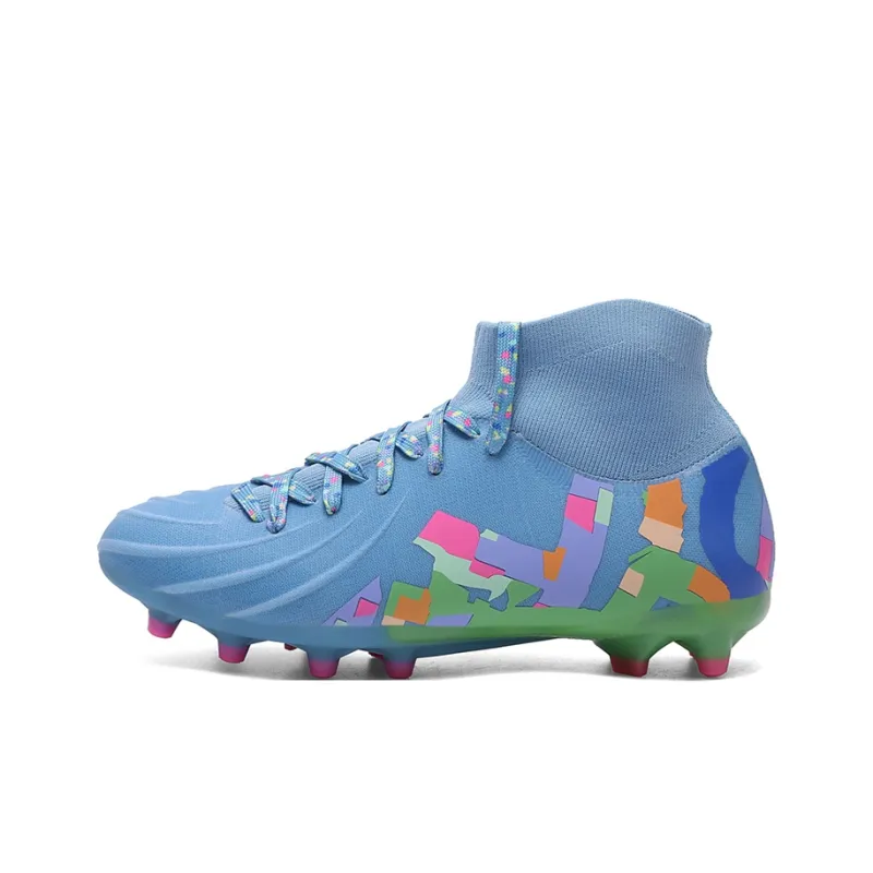 Kuding Soccer Shoes Unisex High Top White/Yellow/Blue-0