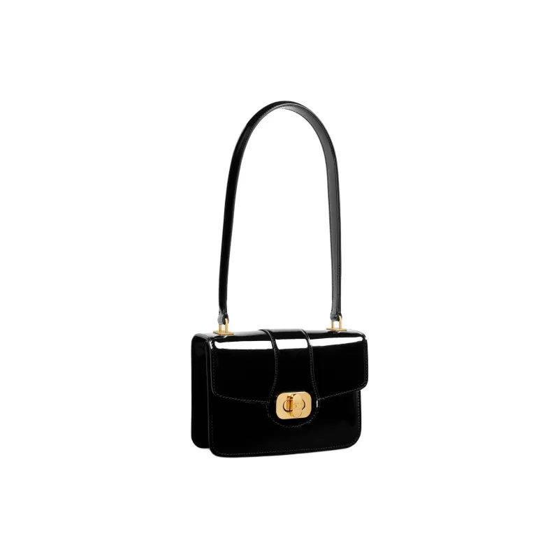 CELINE Patent Leather Calfskin Shoulder Bag Women's Black-1