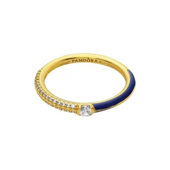 Pandora Sterling Silver 14K Gold Plated Cubic Zirconia Rings Unisex Blue