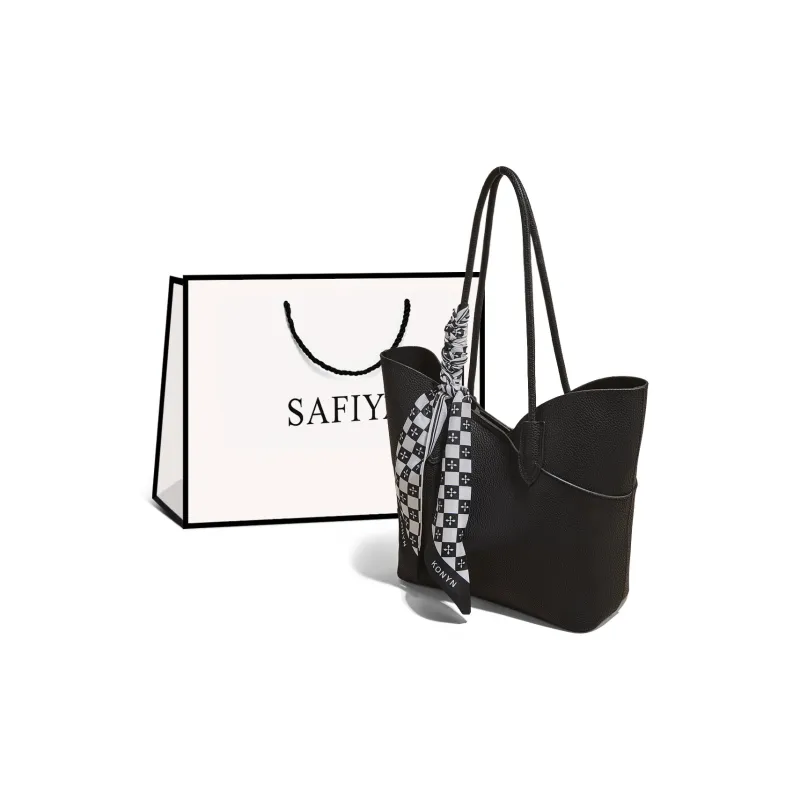 Safiya Cow Leather Shoulder Bag Large Size Women's Black/Brown-5