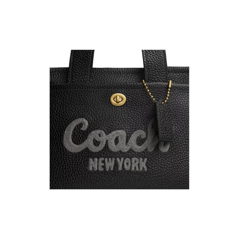 COACH Cargo Litchi Grain Leather Tote Bag, Shopping Bag, Shoulder Bag, Handbag Tubas Women's Brass & Black-5