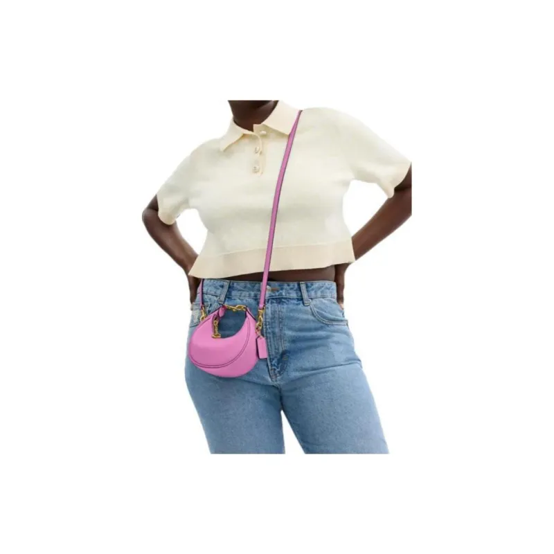 COACH JONIE Glove Tanned Leather Crescent Bag Shoulder Bag Crossbody Bag Handbag Mini Women's Fuchsia-7