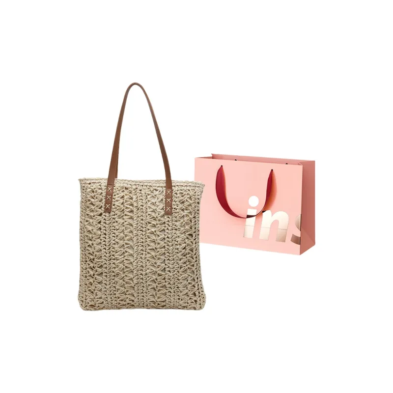 WHEELY BABY+ Straw Woven Shoulder Bag Regular Women's Khaki/Ecru-5