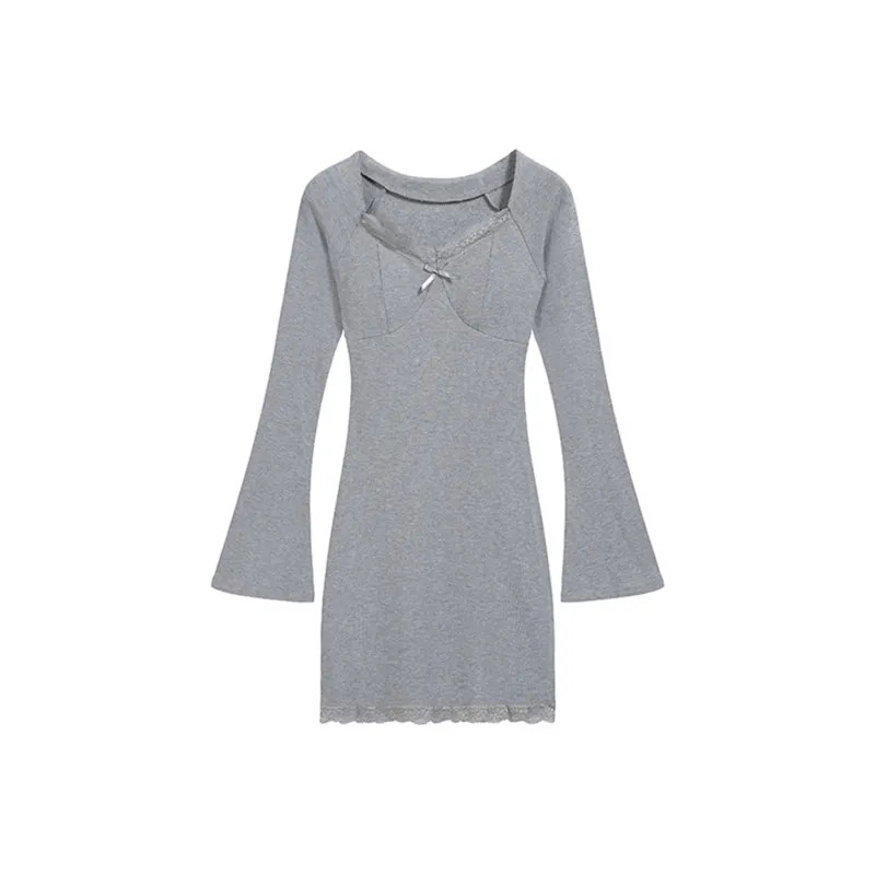 Long Sleeved Dress Women's Apricot Single Item-0