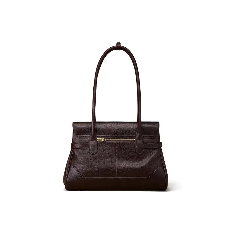 KAISER Top Grain Vegetable Tanned Cow Leather Shoulder Bag Regular Women's Coffee/Black-2