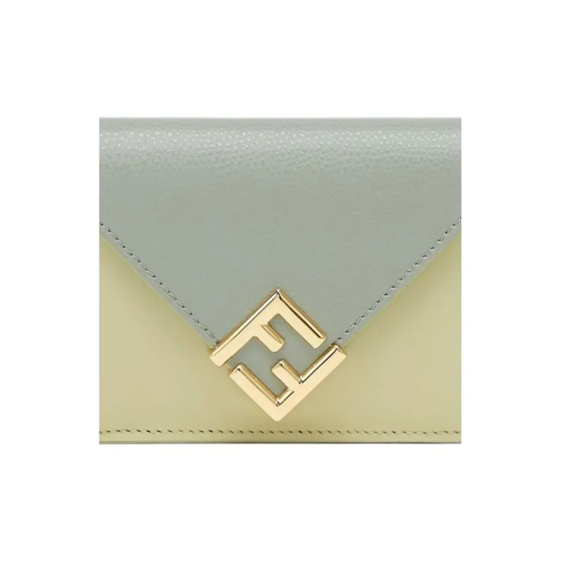 FENDI FF Diamonds Series Calfskin Wallet Medium Size Women's Green-4
