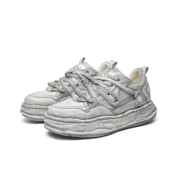 ΛOLUNKΛ Height Increasing Moisture Wicking Low Top Skateboard Shoes Unisex Distressed White