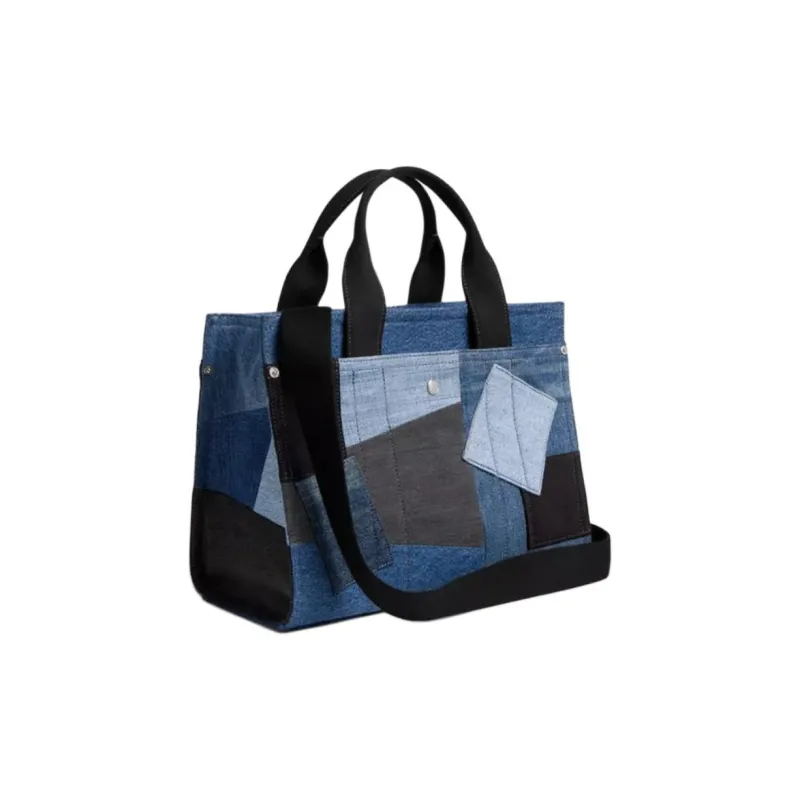 COACH Cargo Denim Bonded Glove Tanned Leather Tote Bag Shopping Bag Handbag Large Size Women's Denim & Silver-2