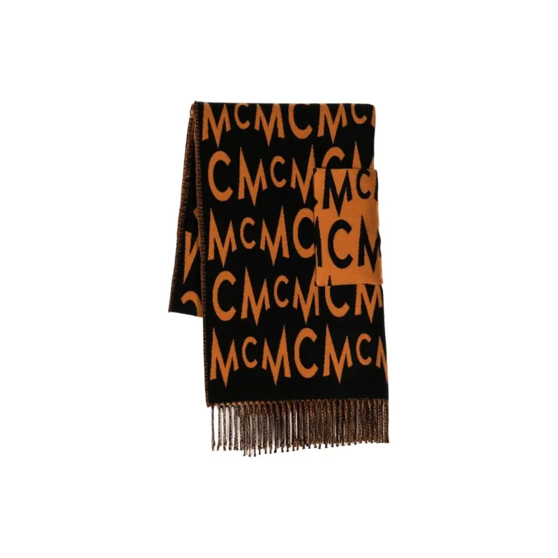 MCM Knit Scarves Unisex Black/Orange-1