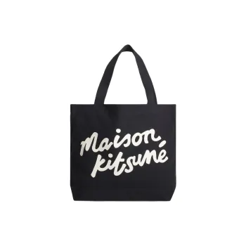 Maison Kitsune Cotton Tote Bag Shopping Bag Handbag Unisex Black