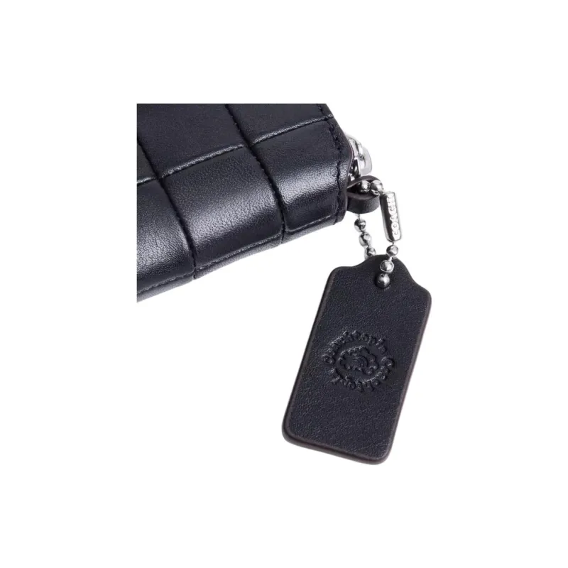 COACH Zip Around Leather Wallet Mini Women's Black-4