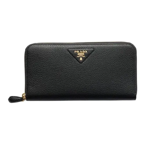 PRADA Calfskin Wallet Large Size Women's Black