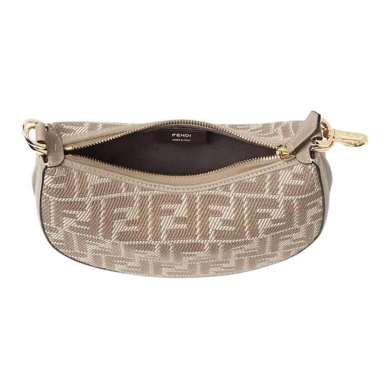 FENDI Fendigraphy Fabric Crescent Bag, One Shoulder Handbag Mini Women's Gray-2
