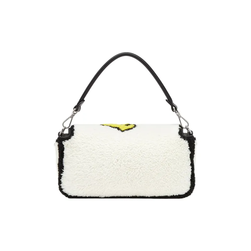 FENDI TAROUT Collaboration Baguette Wool One Shoulder Handbag Medium Size Women's White & Multicolor-2