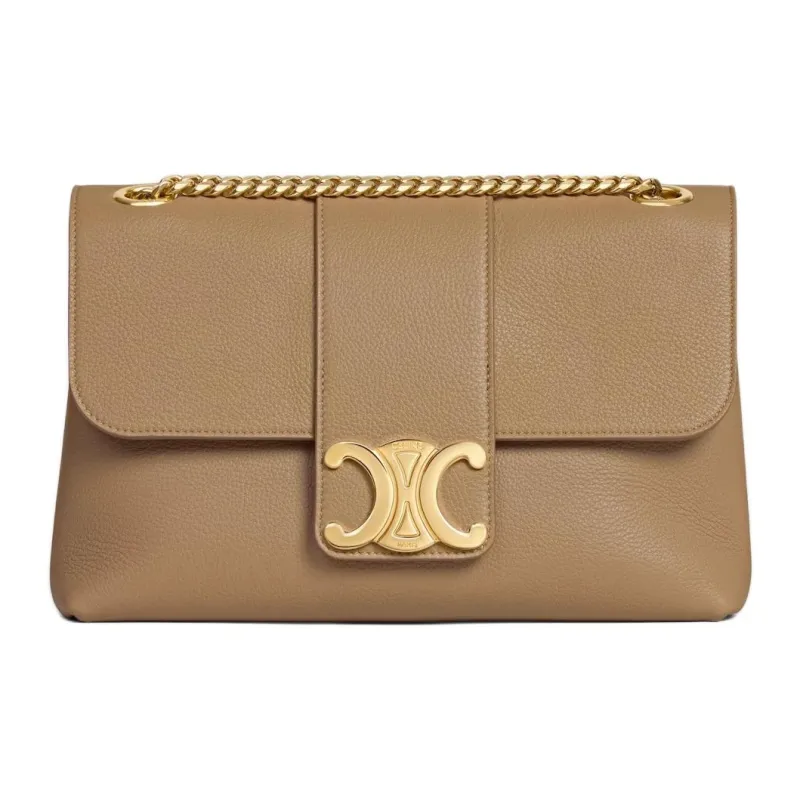CELINE Victoire Calfskin Shoulder Bag Medium Size Women's Brown-1