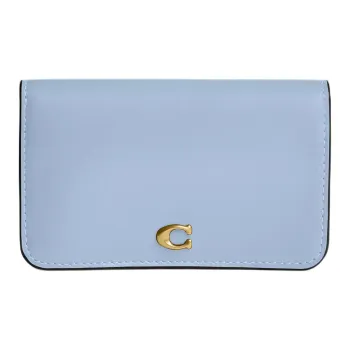 COACH Essential Calfskin Card Holder Women's Brass & Blue Bell Flower