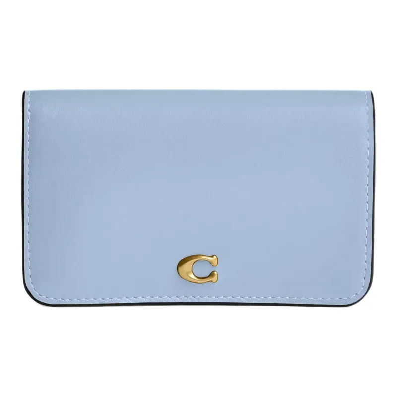 COACH Essential Calfskin Card Holder Women's Brass & Blue Bell Flower-0