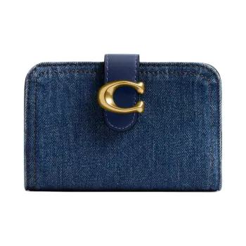 COACH Tabby Denim With Refined Calfskin Wallet Mini Women's Dark Blue
