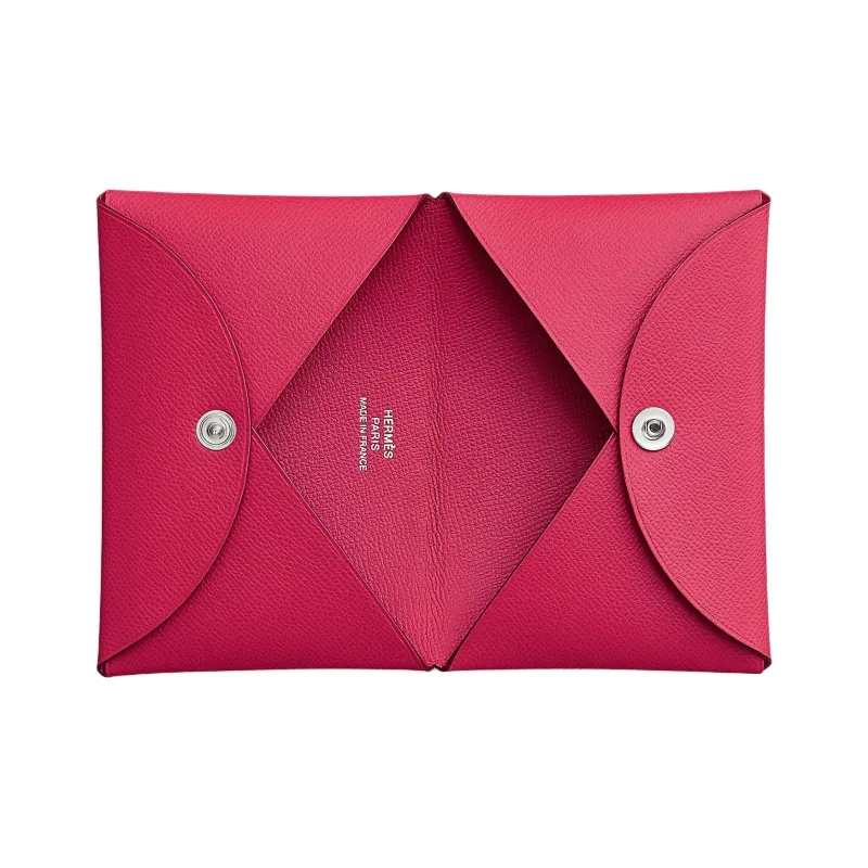 HERMES Calvi Madame Calfskin Card Holder Women's I6 Rose Extreme Ultimate Pink-1