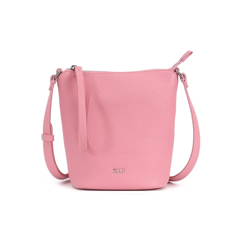 ELLE Top Grain Cow Leather Tote Crossbody Bag Regular Women's White/Pink-5