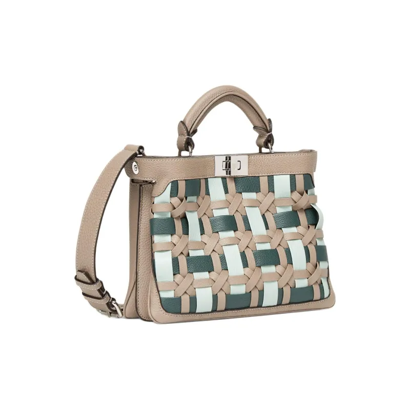 FENDI Peekaboo Calfskin One Shoulder Handbag Small Size Women's Dove Gray With Multicolor-2