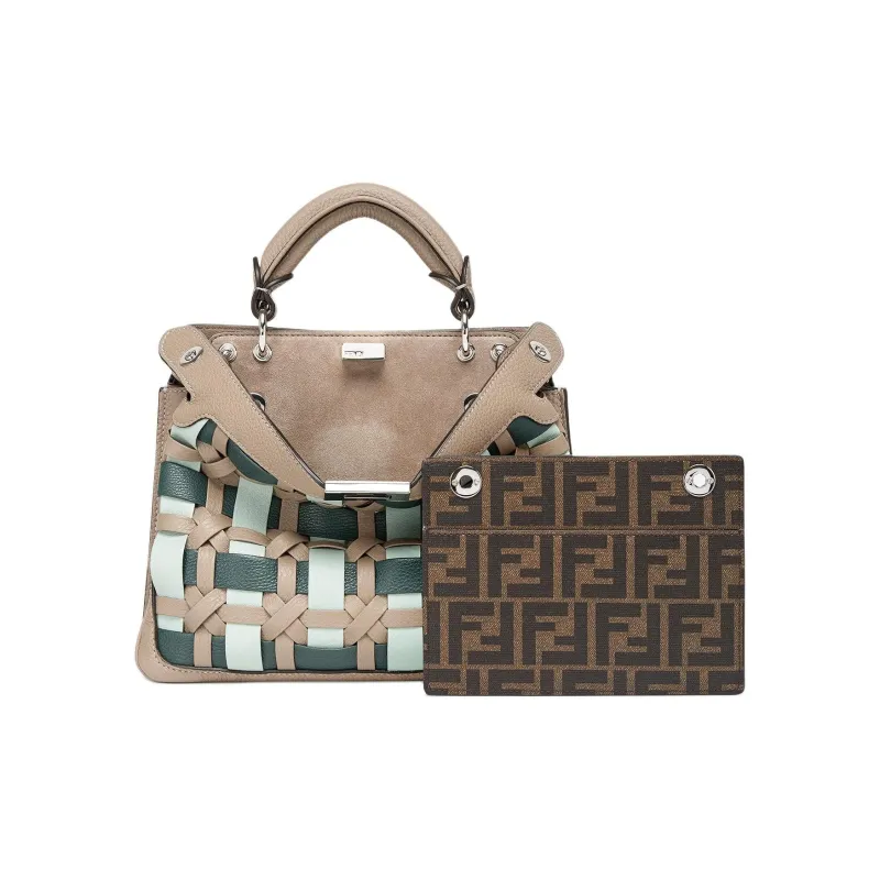 FENDI Peekaboo Calfskin One Shoulder Handbag Small Size Women's Dove Gray With Multicolor-1