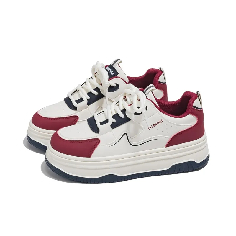 HUANQIU Anti Slip And Wear Resistant Height Increasing Low Top Skateboard Shoes Women's White Blue Red-2