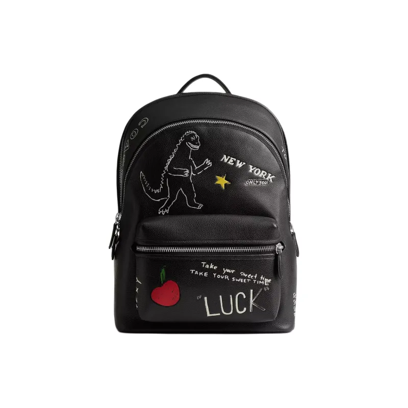 COACH Charter Polished Pebbled Leather Backpack Tubas Men's Black-0