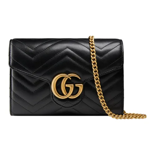 GUCCI GG Marmont Riveted V Shaped Leather Crossbody Bag Shoulder Bag Extra Mini Women's Black