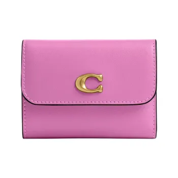 COACH Essential Refined Calfskin Wallet Mini Women's Brass & Fuchsia