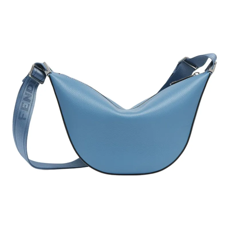 FENDI ROMA Leather Crescent Bag Shoulder Bag Trumpets Women's Blue-1