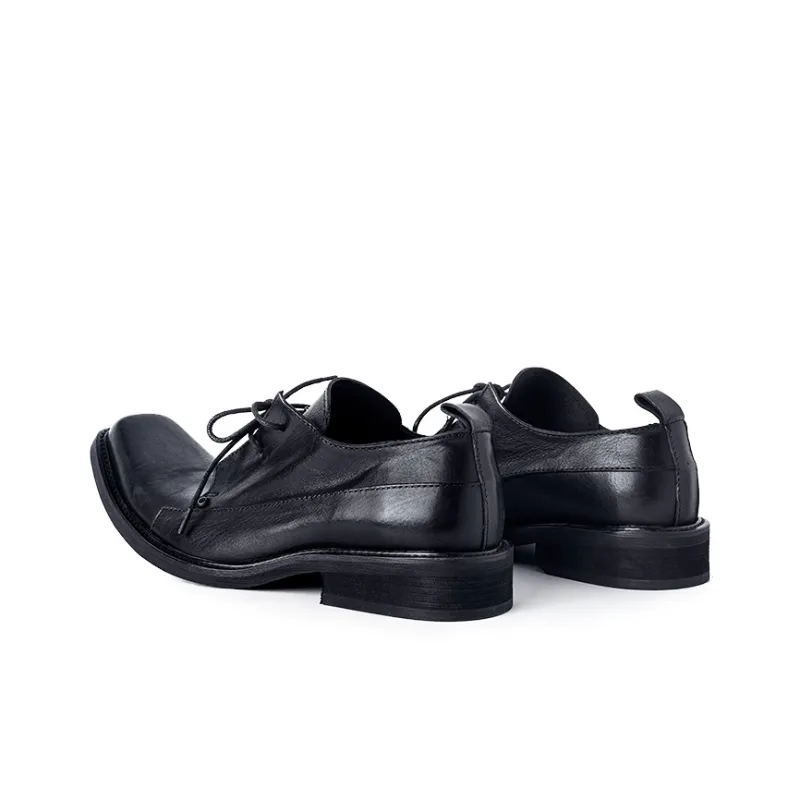 HUANXIANGZHE Square Toe Derby Shoes With Raised Toe, Genuine Leather Casual Leather Shoes Men's Black-3