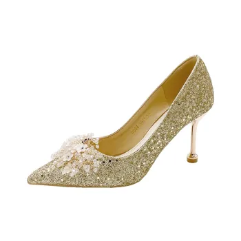AJPAP Slim Heel High Heels Women's Champagne Gold