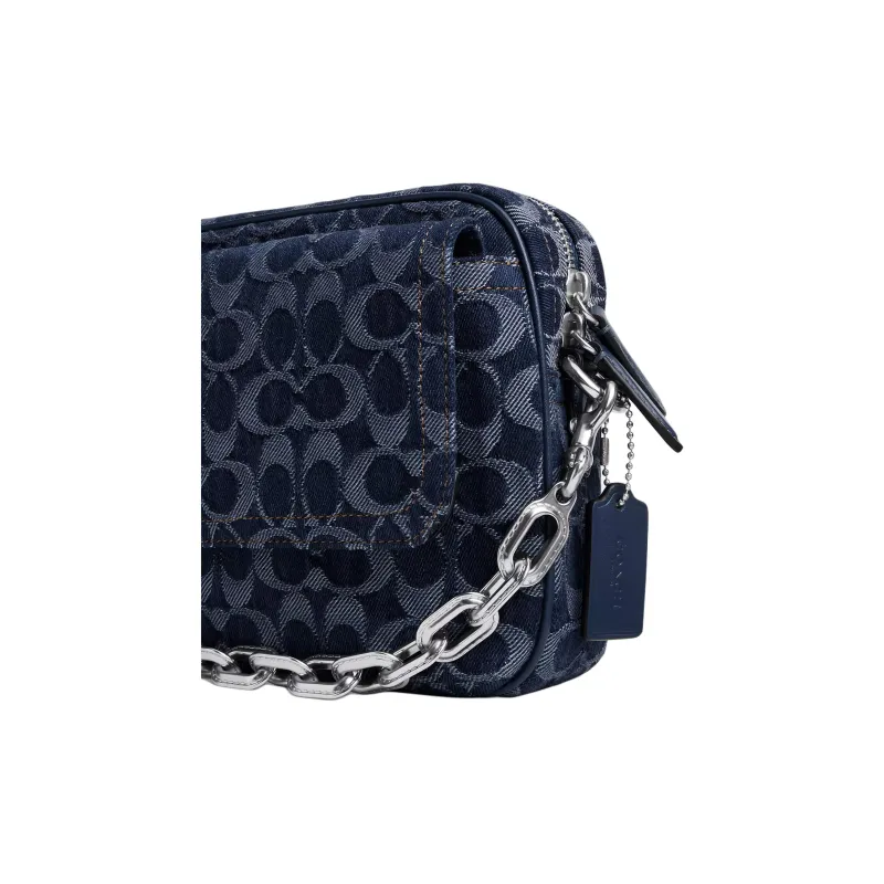 COACH Charter Denim One Shoulder Handbag Medium Size Men's Dark Blue-4