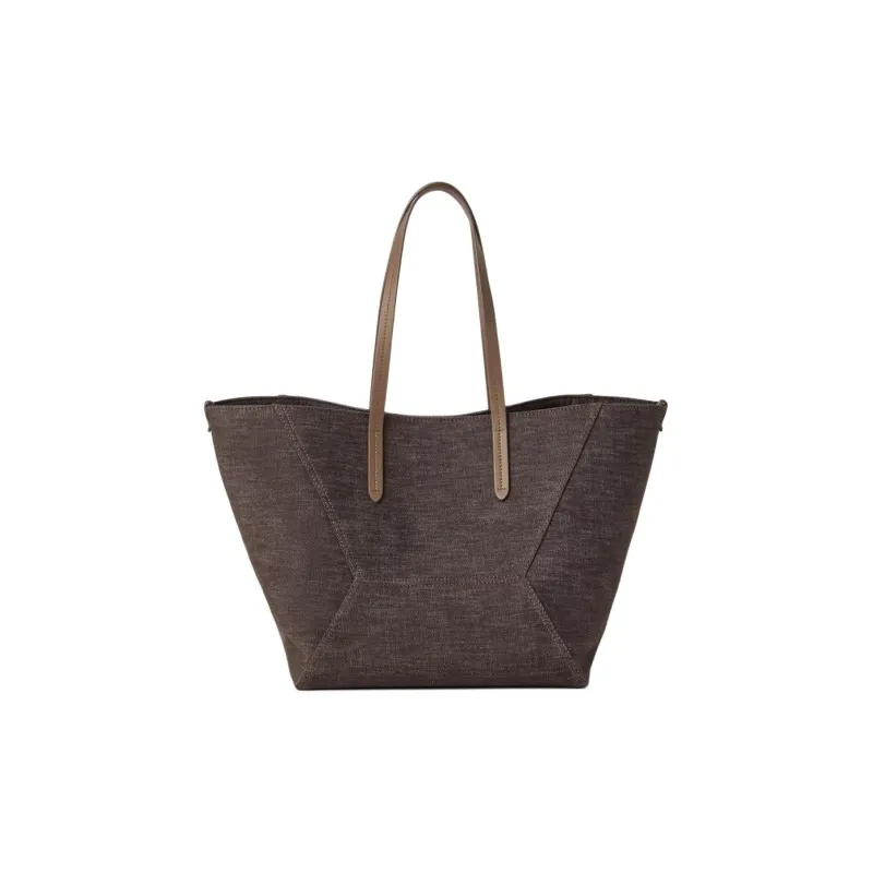 Brunello Cucinelli Cotton Tote Bag Shopping Bag Shoulder Bags Women's Chocolate-0