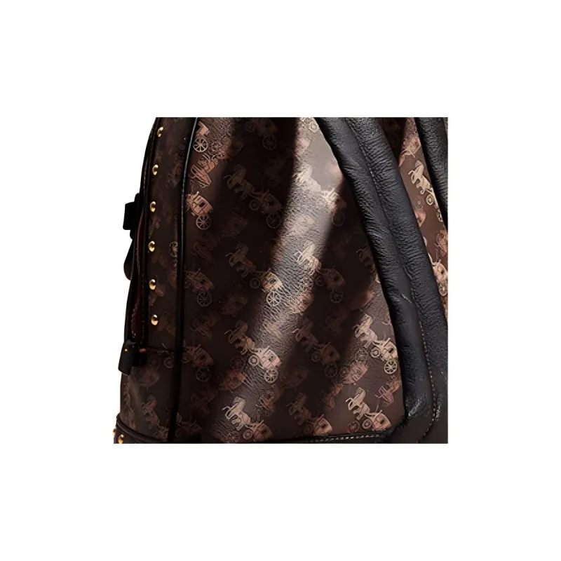 COACH Barrow Printed Coated Canvas With Polished Pebbled Leather Backpack Medium Size Women's Brown Black-4