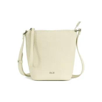 ELLE Top Grain Cow Leather Tote Crossbody Bag Regular Women's White/Pink
