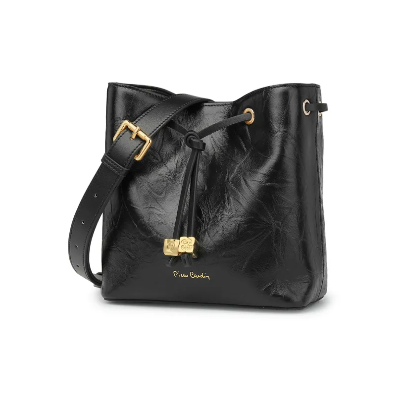 PIERRE CARDIN Top Grain Cow Leather Crossbody Bag, Shoulder Bag Regular Women's Black-4