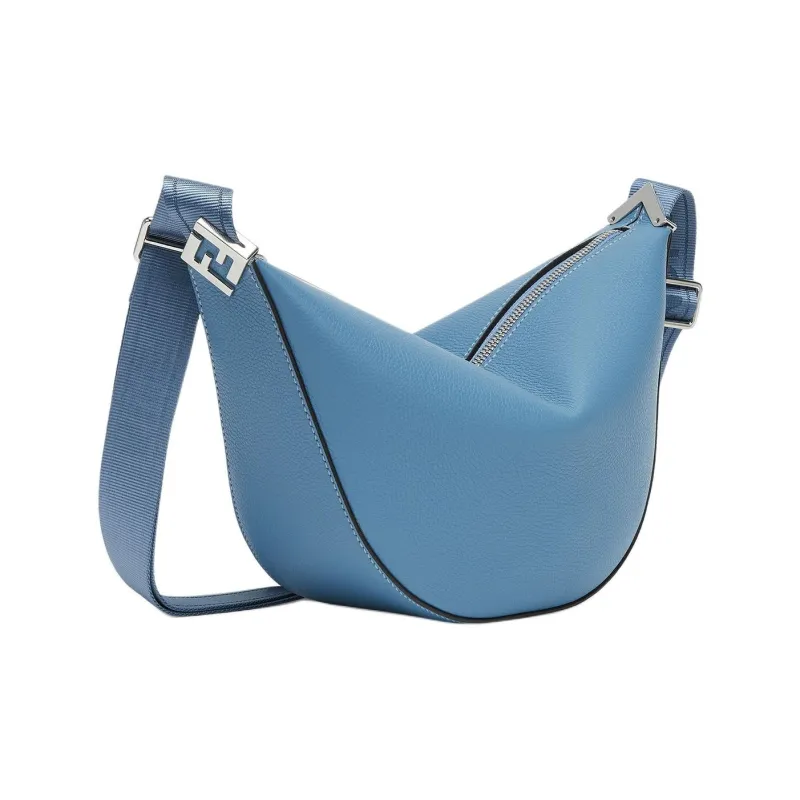 FENDI ROMA Leather Crescent Bag Shoulder Bag Trumpets Women's Blue-2
