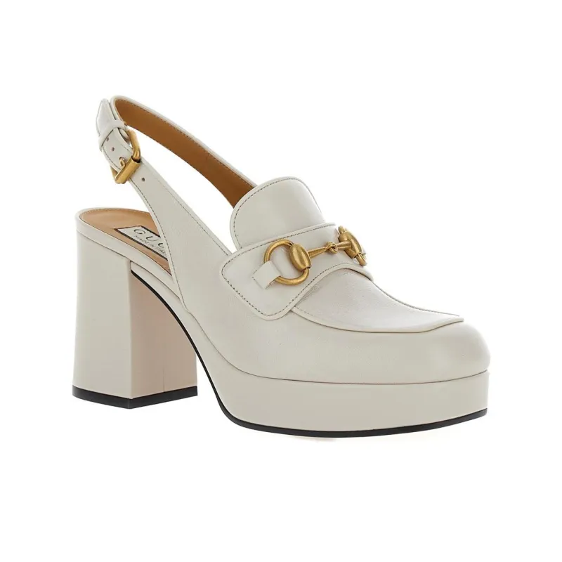 GUCCI Block Heel High Heels 9cm Women's White-2
