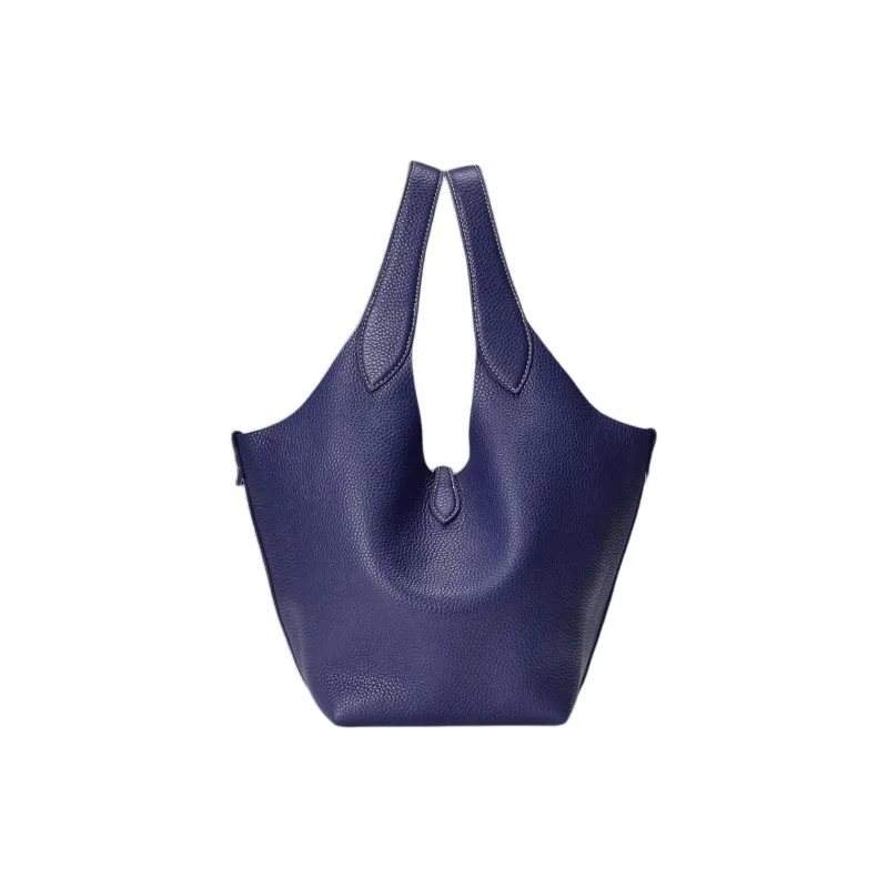 Polo Ralph Lauren Cow Leather Tote Bag Shopping Bag Handbag Women's Ink Blue-1