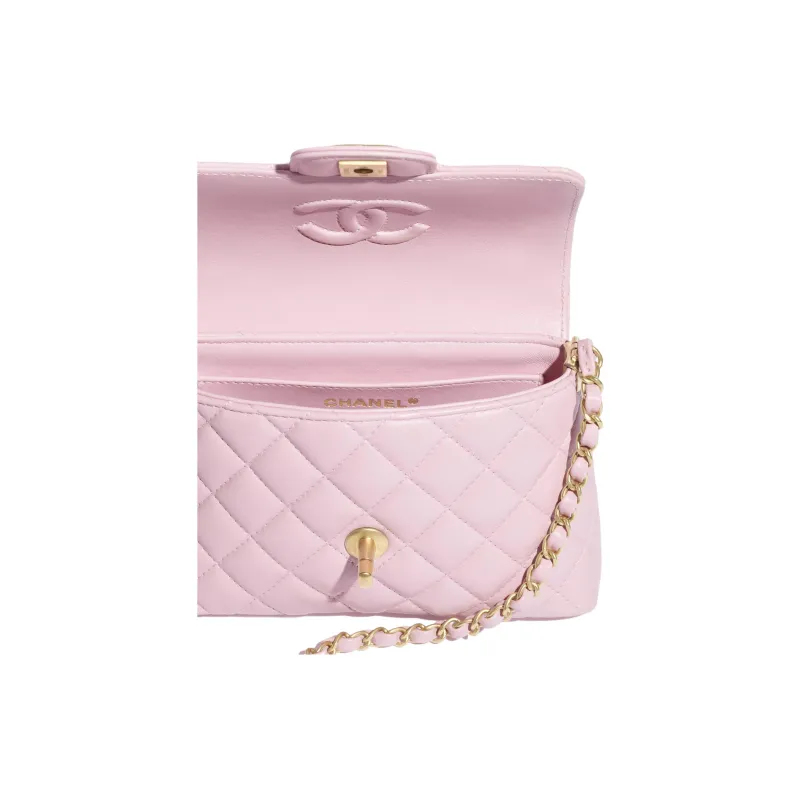 CHANEL Sheepskin Shoulder Bag, Crossbody Bag, Handbag Small Size Women's Light Pink-3