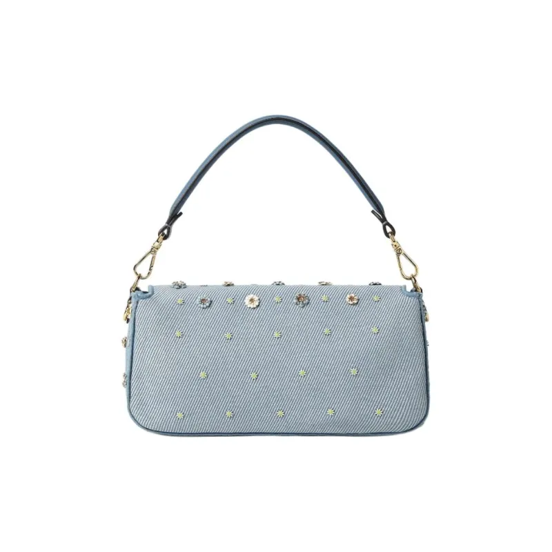 FENDI Baguette Denim Shoulder Bag, Crossbody Bag, Handbag Medium Size Women's Blue-2