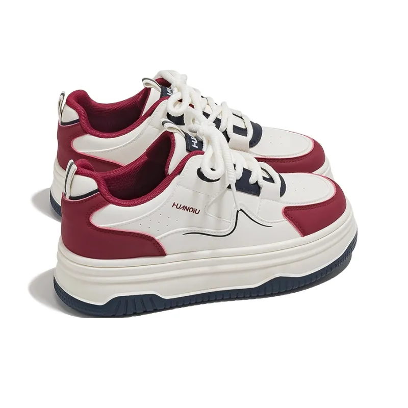 HUANQIU Anti Slip And Wear Resistant Height Increasing Low Top Skateboard Shoes Women's White Blue Red-3