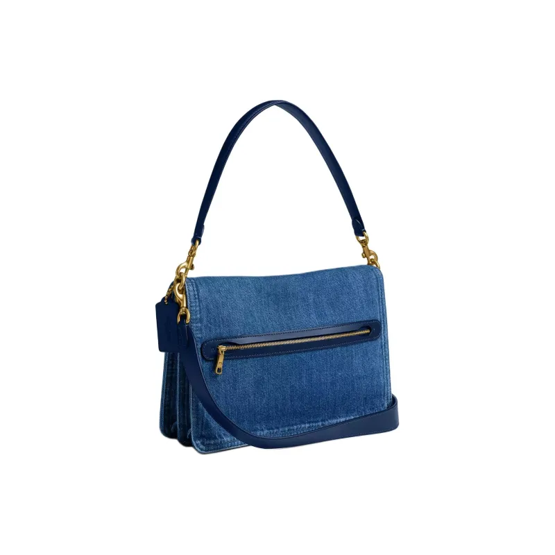COACH Denim Shoulder Bag Tubas Women's Brass & Dark Blue-1