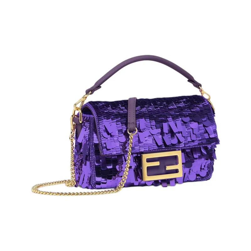 FENDI Baguette Sequins One Shoulder Handbag Mini Women's Purple-1